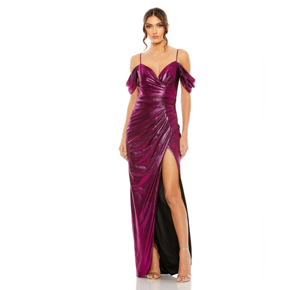 Mac Duggal Off The Shoulder Cap Sleeve Faux Wrap Dress